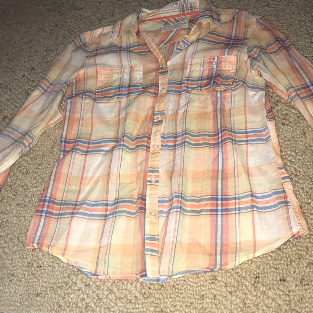 full button plaid top